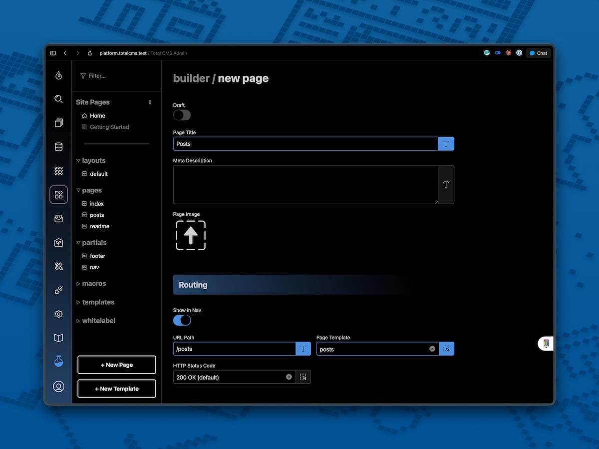 Site Builder — new page