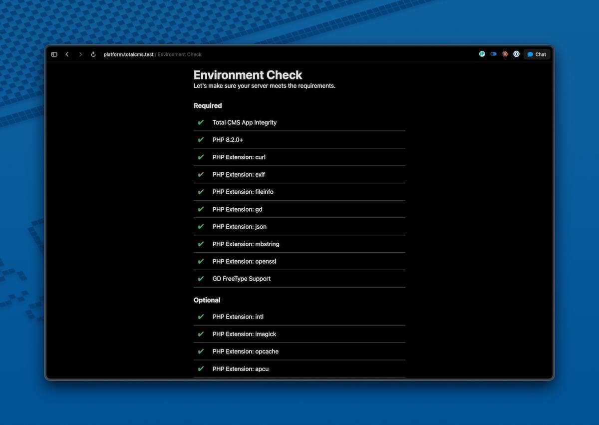 Setup Wizard — Environment check